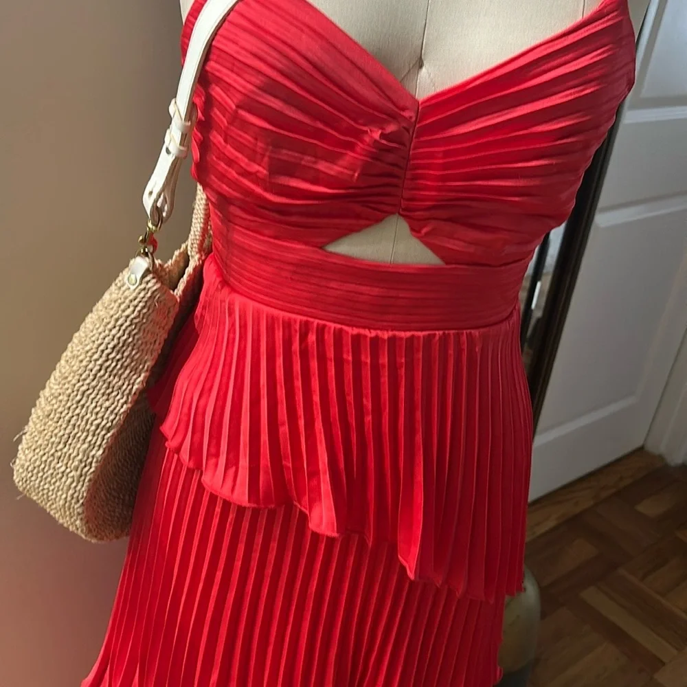 Abercrombie & Fitch The A&F Giselle Pleated Tiered Maxi Dress Red Satin